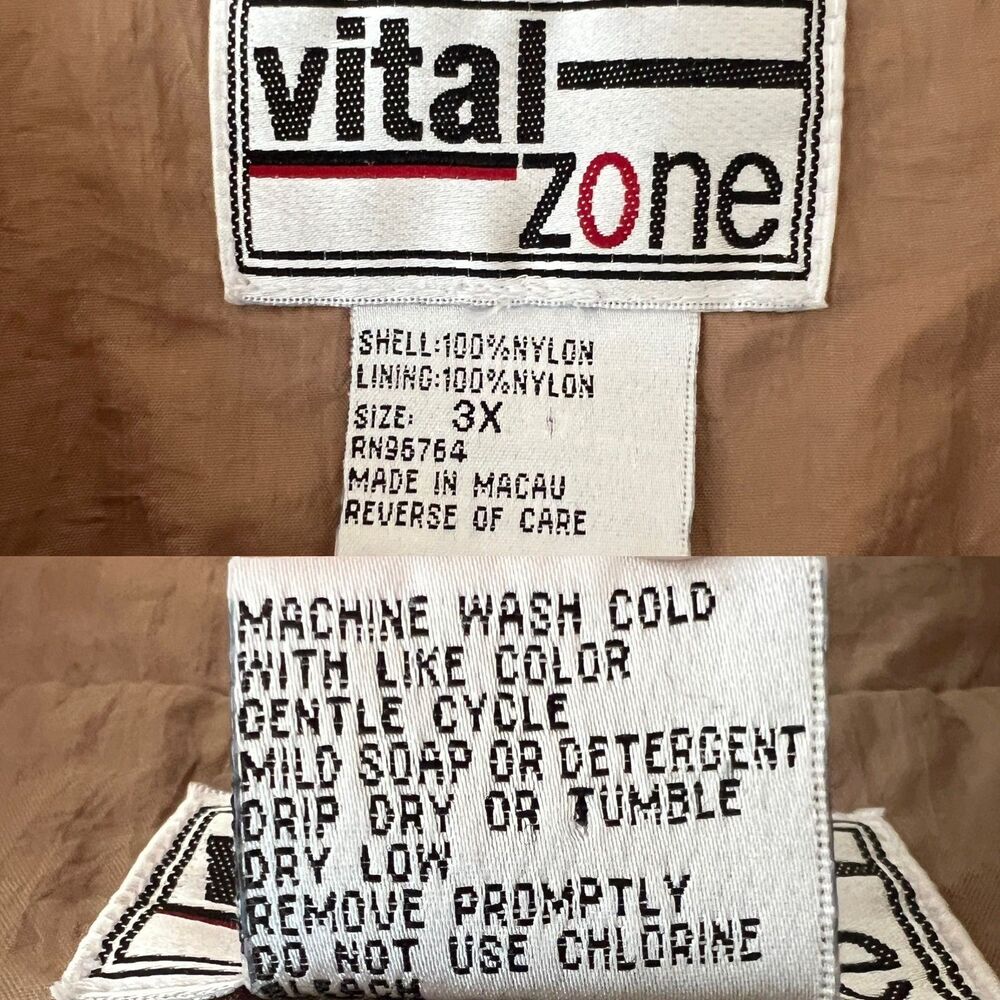 Vintage 90s/Y2K Vital Zone Tan 100% Nylon Funnel Neck Bomber Track Jacket Sz 3X - Picture 6 of 12